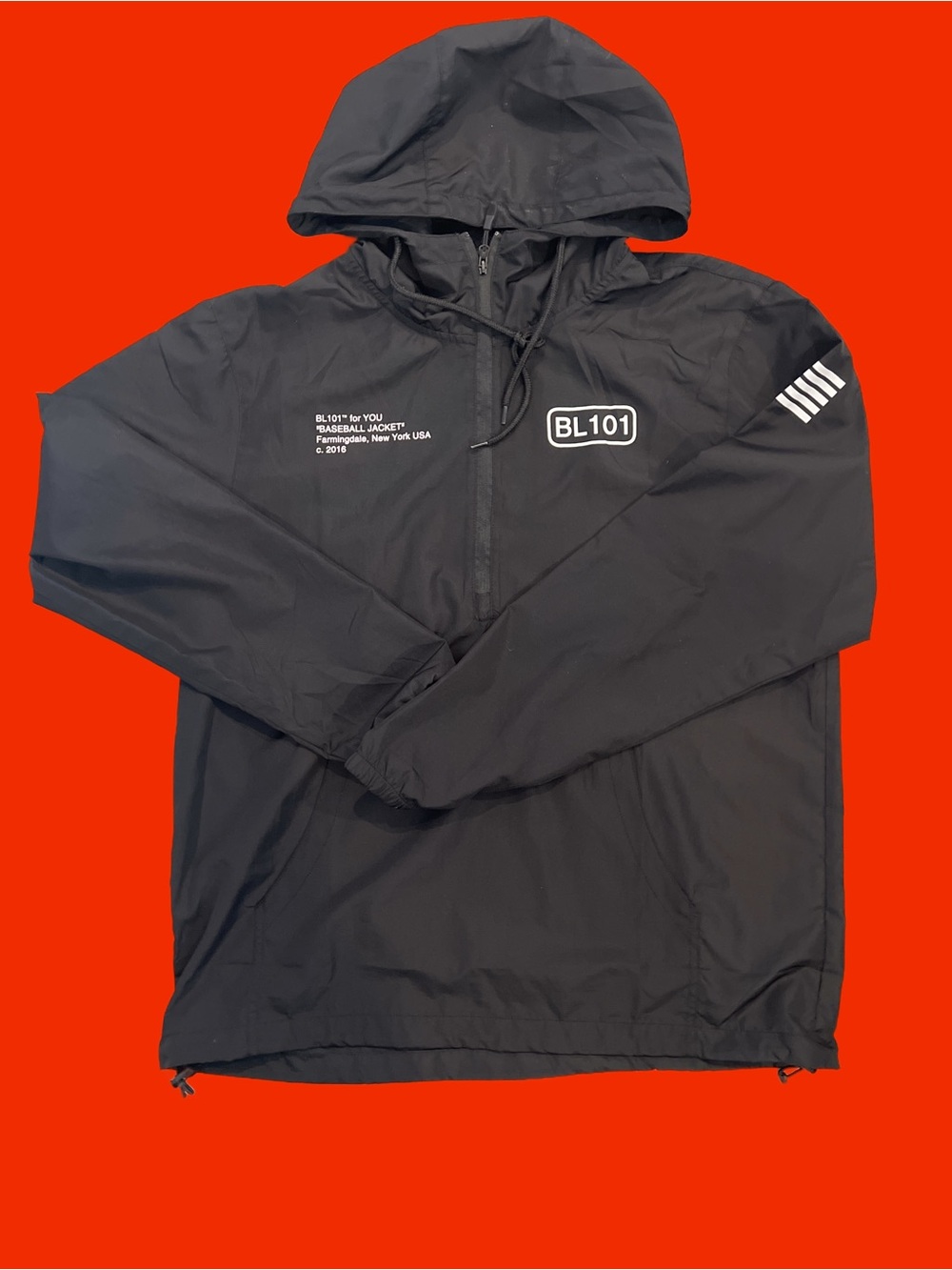 NWOT Baseball 101 Black Hooded “Ghost Windbreaker” Jacket.
